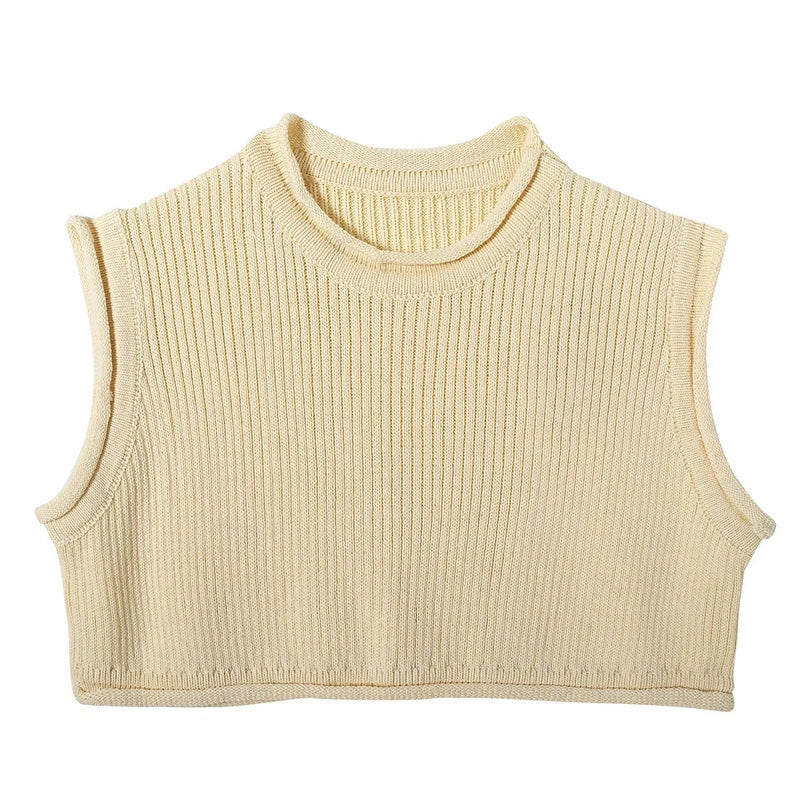 Cropped Tank Top Round Neck Cropped Sexy Knitted Sleeveless Top