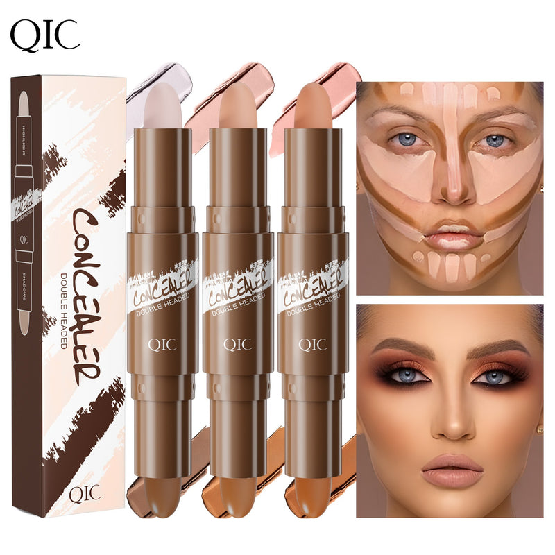 Double-ended Highlighter Nose Shadow Glitter Foundation Concealer Pen Long Lasting Dark Circles Corrector Contour Stick Makeup