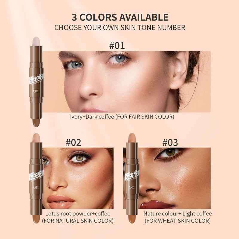 Double-ended Highlighter Nose Shadow Glitter Foundation Concealer Pen Long Lasting Dark Circles Corrector Contour Stick Makeup