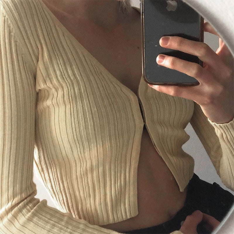 Crop long sleeve ribbed top