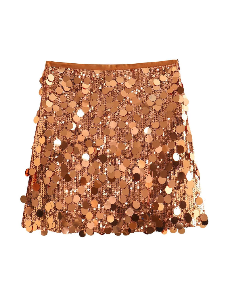 Spring Summer Sequins Woman Fashion Mini Skirt Casual Slim A-Line High Waisted Female Bottoms