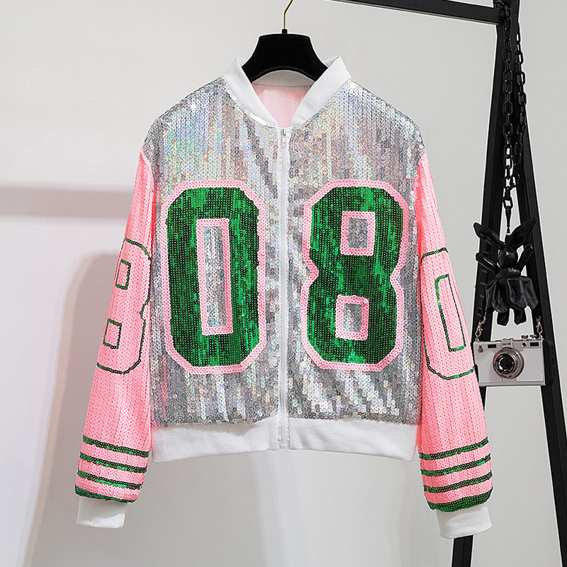 Spring And Autumn Print Streetwear Jacket Women Hip Hop Coat Long Sleeve Sequins Patchwork Women Jacket Outerwear