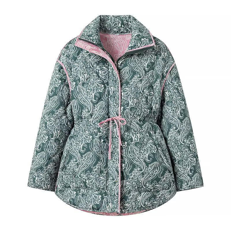 Vintage Thickened Printed Quilted Removable Cotton Coat Fashion Long Sleeved All-Match Casual Outerwear