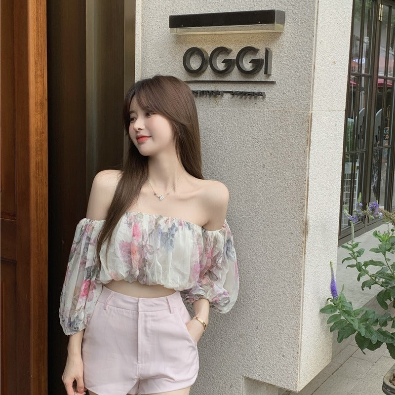 Women's Chiffon Tube Floral Crop Top